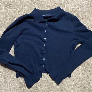 blue brandy collared long sleeve top